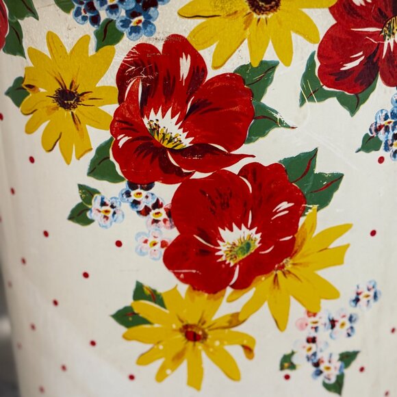 1950's Retro N.C. Color Ware Yellow & White Floral Metal Waste Bin - Picture 15 of 17